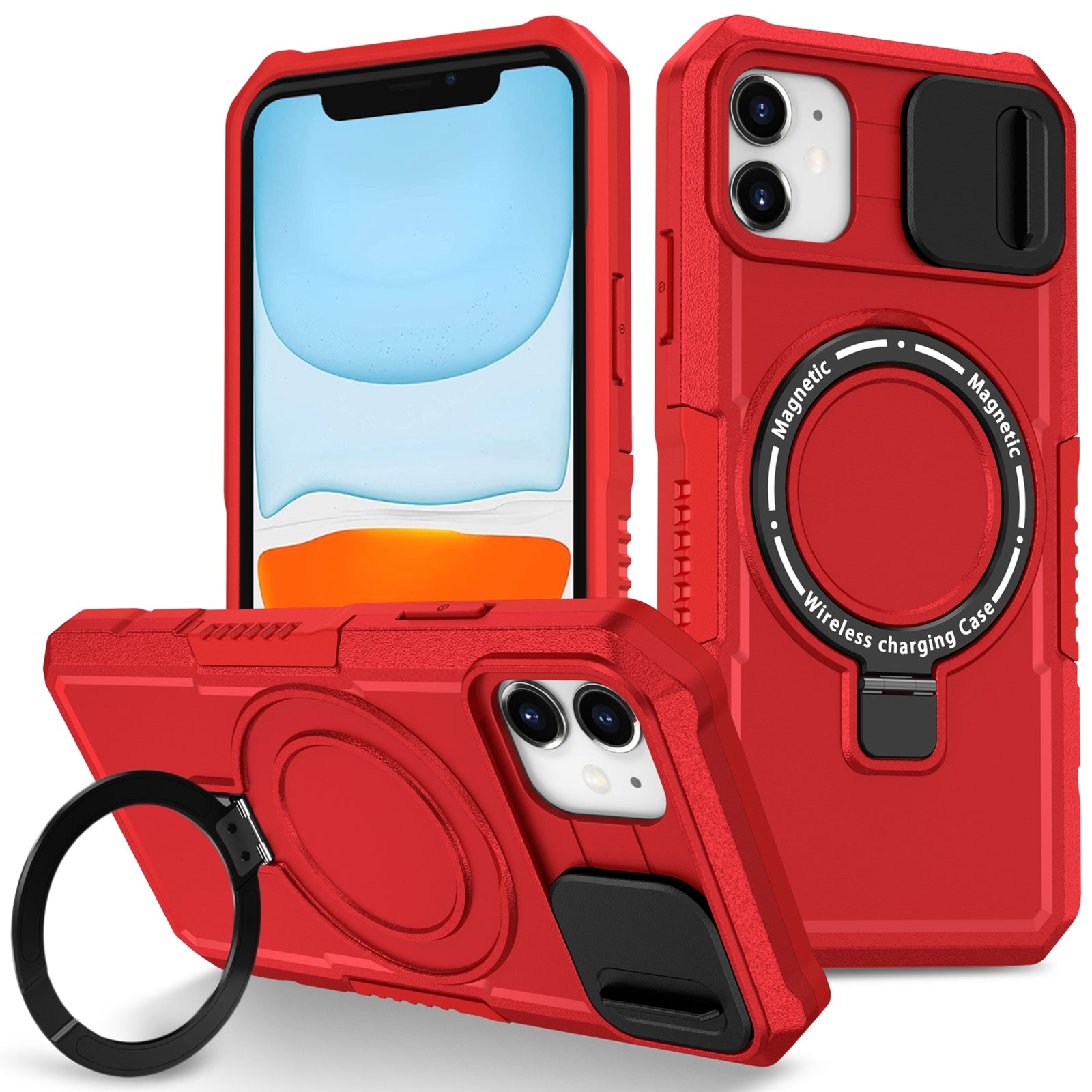 For iPhone 11 Case Invisible Magnetic Kickstand PC+TPU Phone Shell Built-in Sliding Lens Cover For iPhone 11 Case Invisible Magnetic Kickstand PC+TPU Phone Shell Built-in Sliding Lens Cover